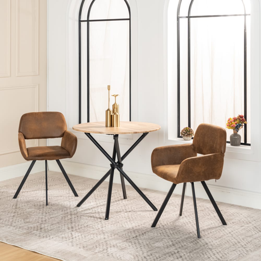 Lot de 2 chaises vintage rotative tissu suède marron