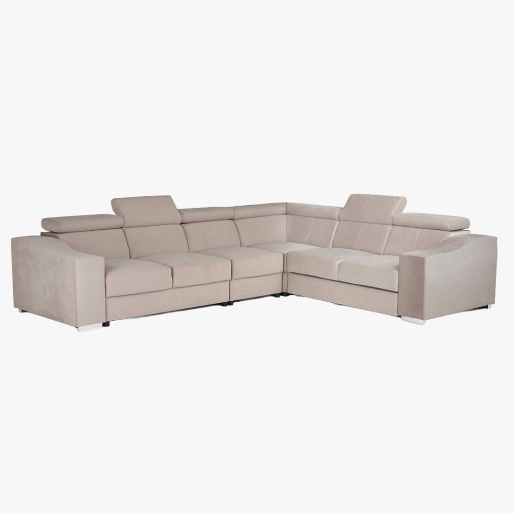 MOBILIER DECO Canapé d’angle convertible réversible en velours beige - Tissu