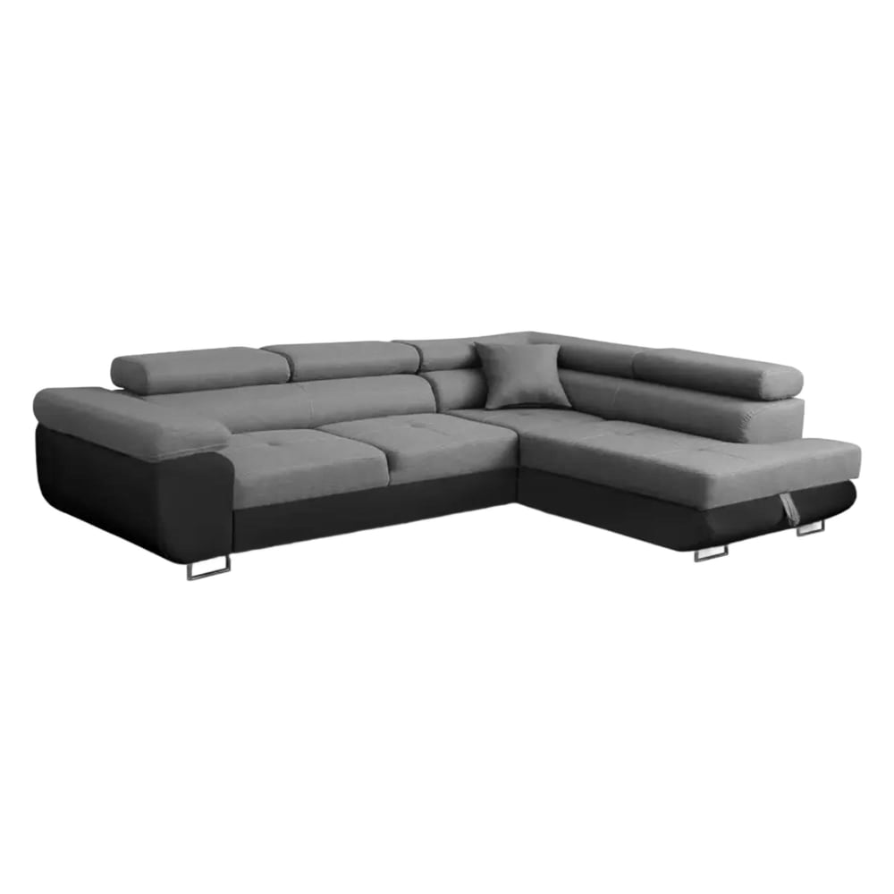 Canapé d'angle convertible 5 places en tissu gris, noir