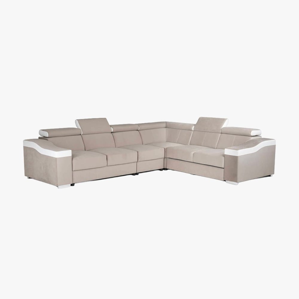 MOBILIER DECO Canapé d’angle convertible réversible en velours beige et simili blanc - Tissu