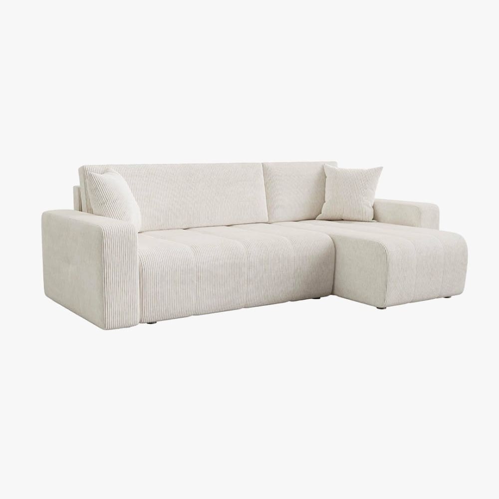 MOBILIER DECO Canapé d'angle convertible réversible coffre en velours côtelé beige - Tissu