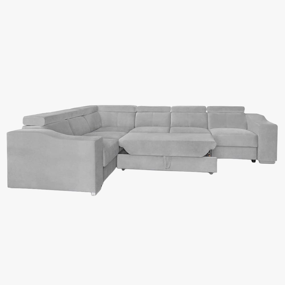 Canapé d’angle convertible réversible en tissu velours gris clair - Maisons du Monde