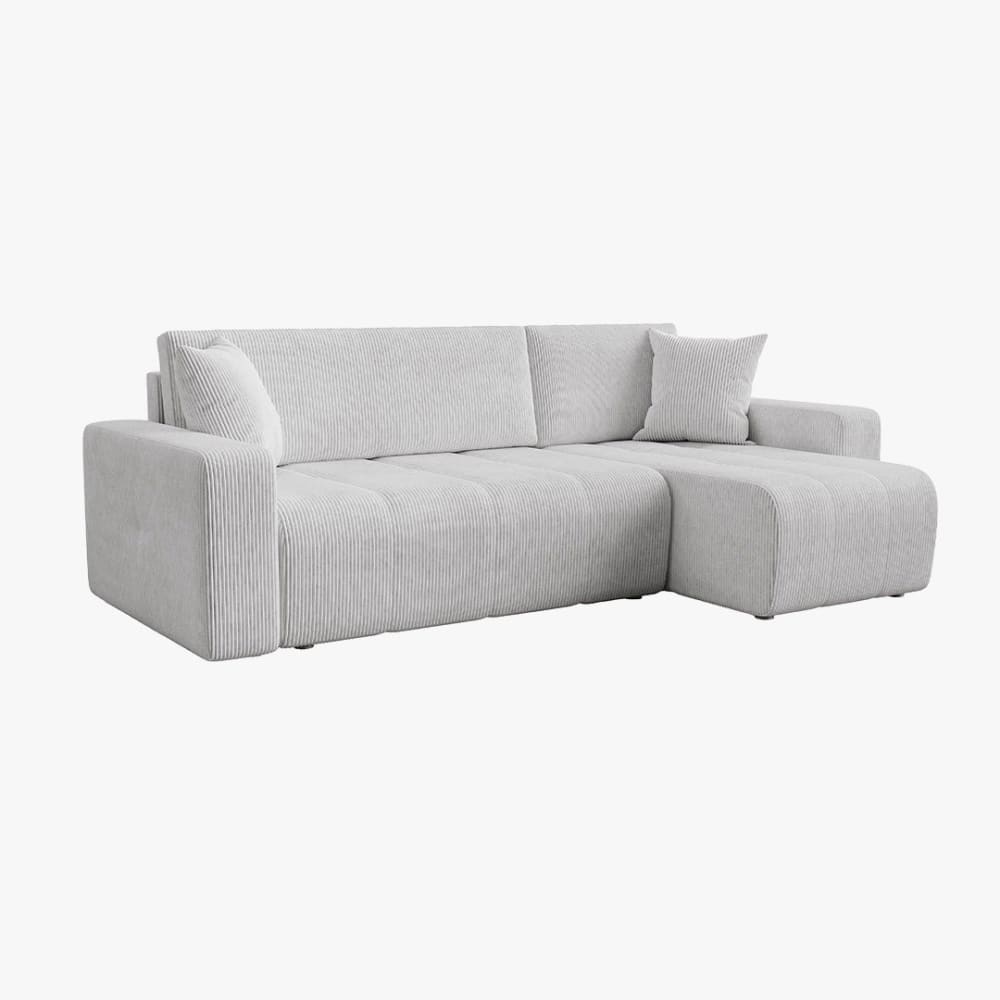 MOBILIER DECO Canapé d'angle convertible réversible coffre velours côtelé gris clair - Tissu
