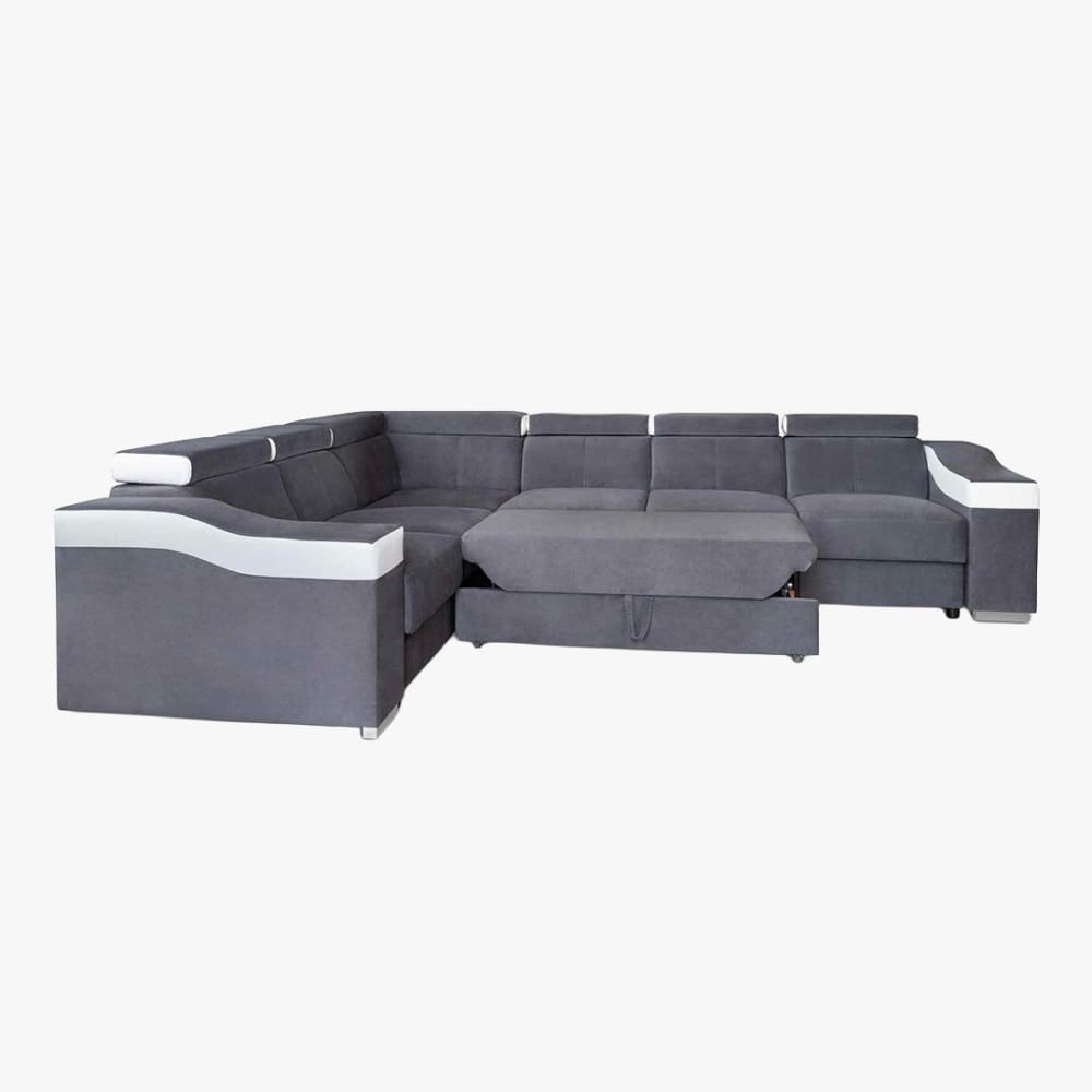 Canapé d’angle convertible réversible en velours gris et simili blanc - Maisons du Monde