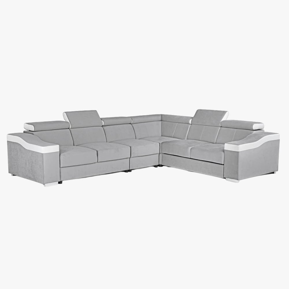 MOBILIER DECO Canapé d’angle convertible réversible velours gris et simili blanc - Tissu