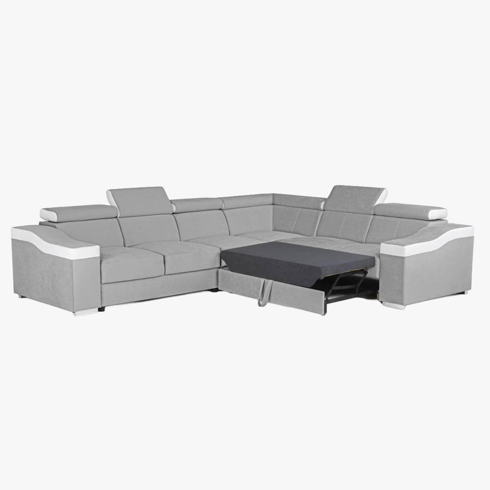 Canapé d’angle convertible réversible velours gris et simili blanc - Maisons du Monde