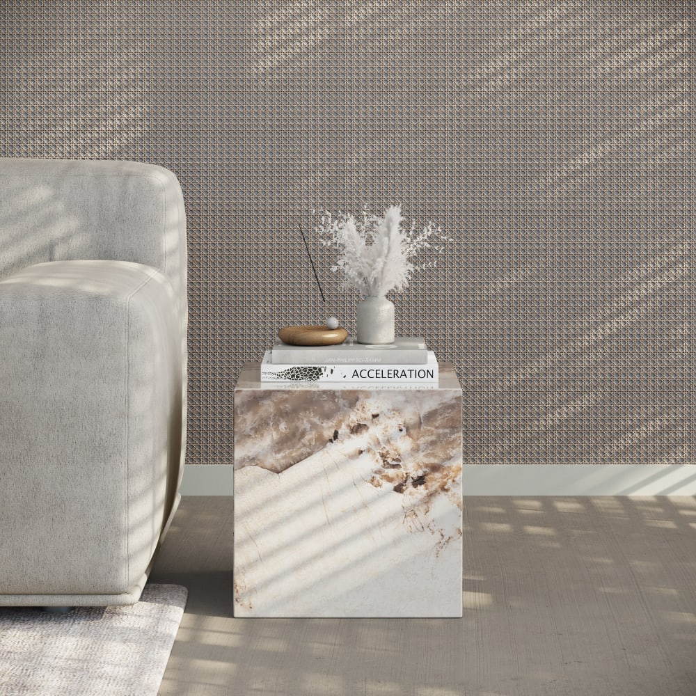 Table basse carré marbre d'ingénierie beige et marron