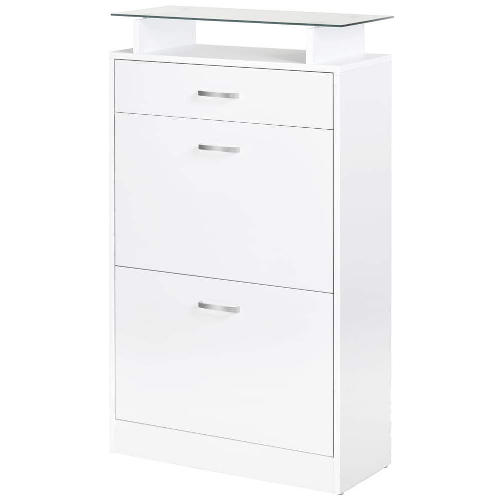 Homcom Schuhschrank 2 Türen, Schublade, Glasregal weiß - Spanplatte