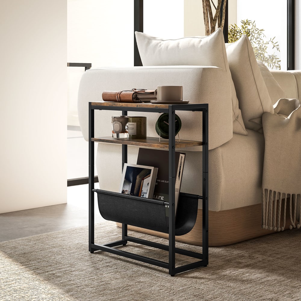 Bout de canapé - étagère, porte-revues - acier noir effet bois vieilli - Maisons du Monde