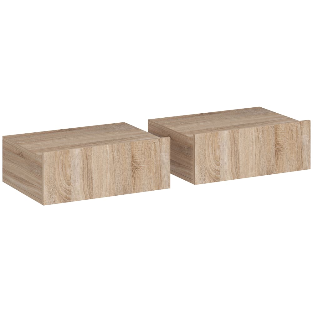 Lot de 2 tables de chevet murales tiroir panneaux de particules chêne
