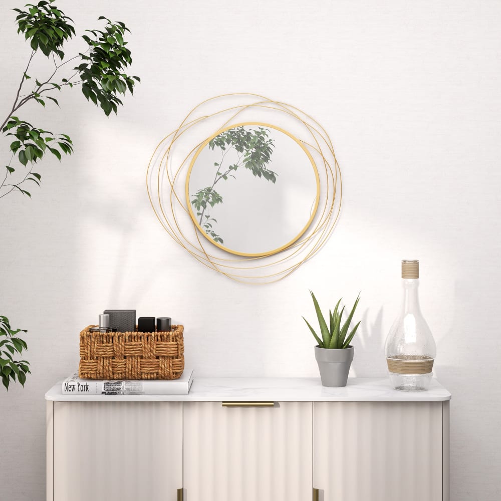 Miroir rond design moderne Ø 65 cm métal filaire doré - Maisons du Monde