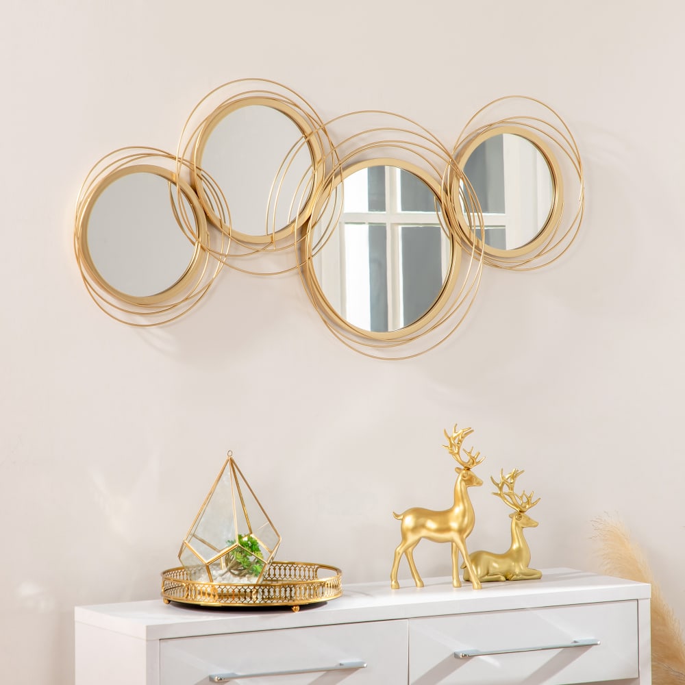 Lot de 4 miroirs ronds muraux ø 30, 24, 21 cm métal doré