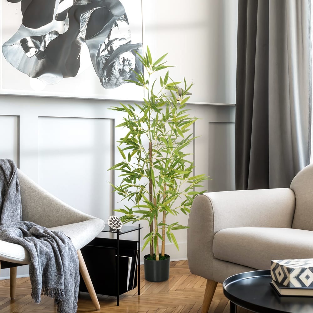 Bambou artificiel h.1,2 m - 498 feuilles réalistes, vrais troncs - pot - Maisons du Monde