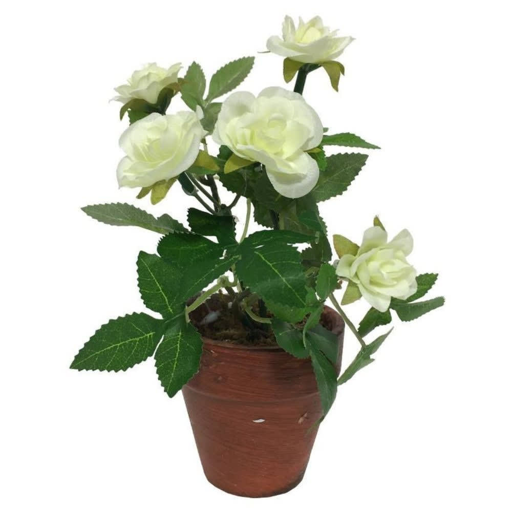 CHEMIN DE CAMPAGNE Rosier plante fleur artificielle extérieur cimetière tissu blanc 12cm style campagne Vert