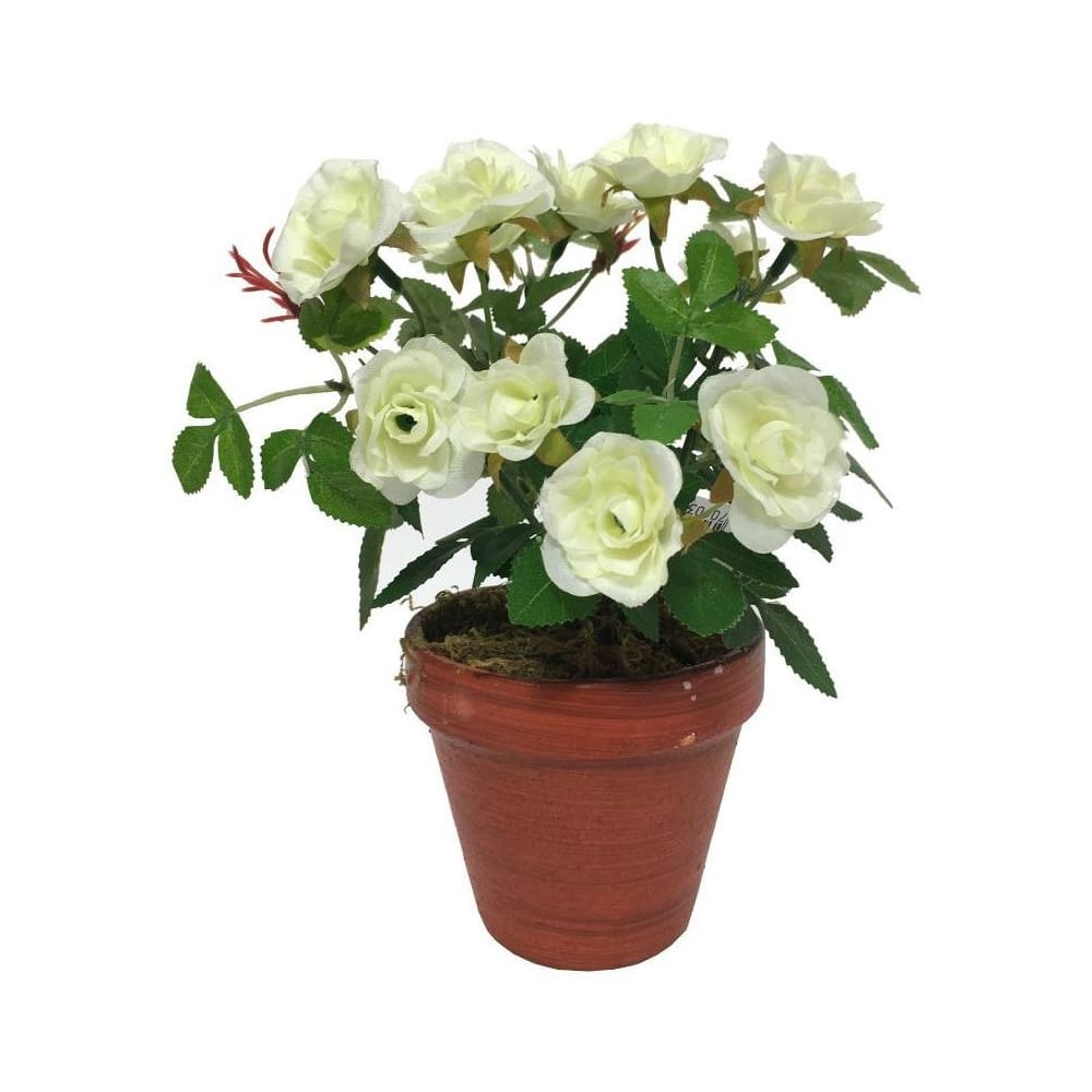 CHEMIN DE CAMPAGNE Rosier plante fleur artificielle extérieur cimetière tissu blanc 23cm style campagne Vert