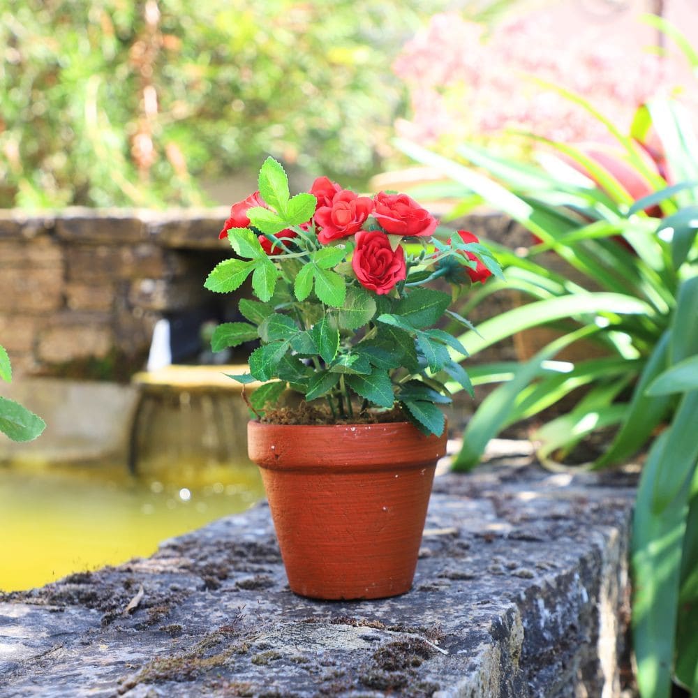 Rosier plante fleur artificielle extérieur cimetière tissu rouge 23cm - Maisons du Monde
