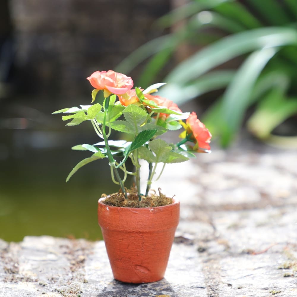 Rosier plante fleur artificielle extérieur cimetière tissu corail12cm - Maisons du Monde