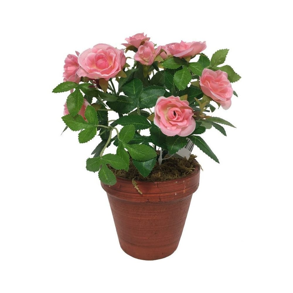 Rosier plante fleur artificielle extérieur cimetière tissu rose 23 cm Rosier plante fleur artificielle extérieur cimetière tissu rose 23 cm