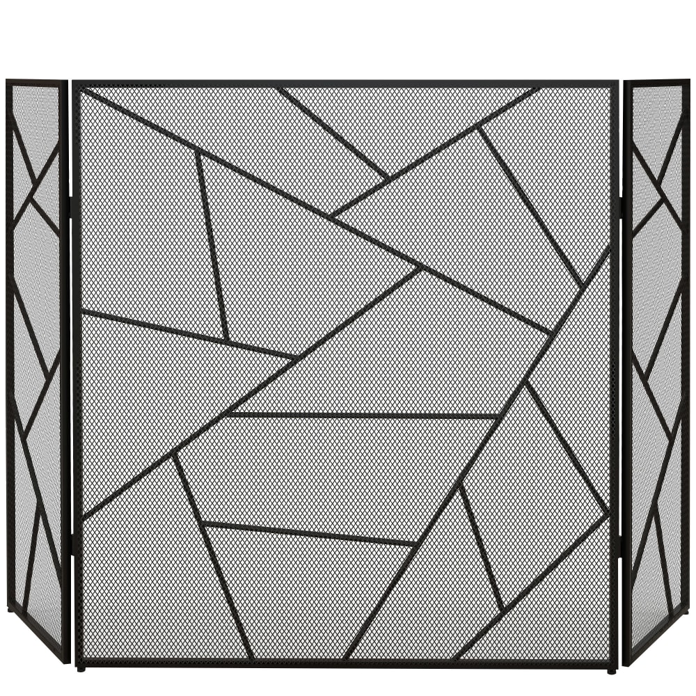 Pare-feu cheminée design graphique 3 volets pliables acier métal noir
