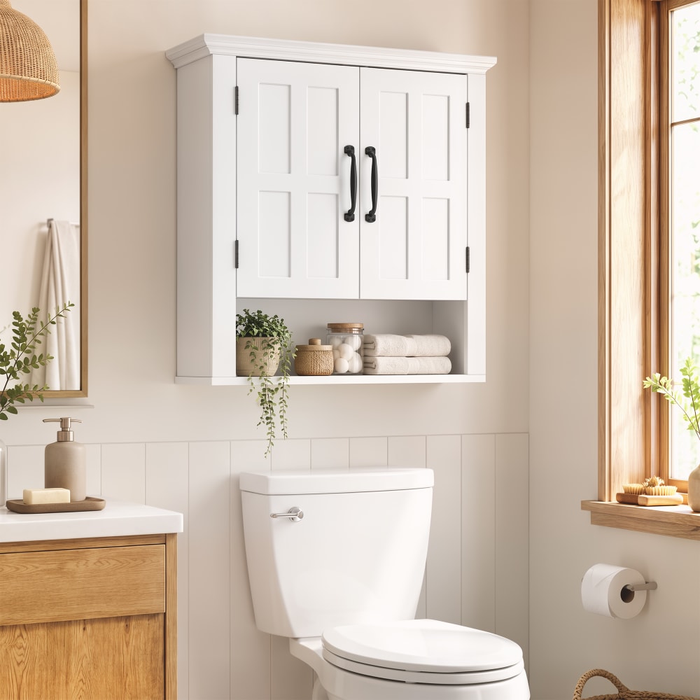 Armoire haute murale 2 portes 2 étagères niche blanc - Maisons du Monde