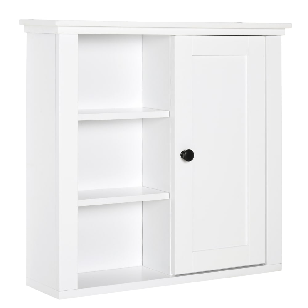 Armoire haute murale 1 porte 3 niches latérales blanc