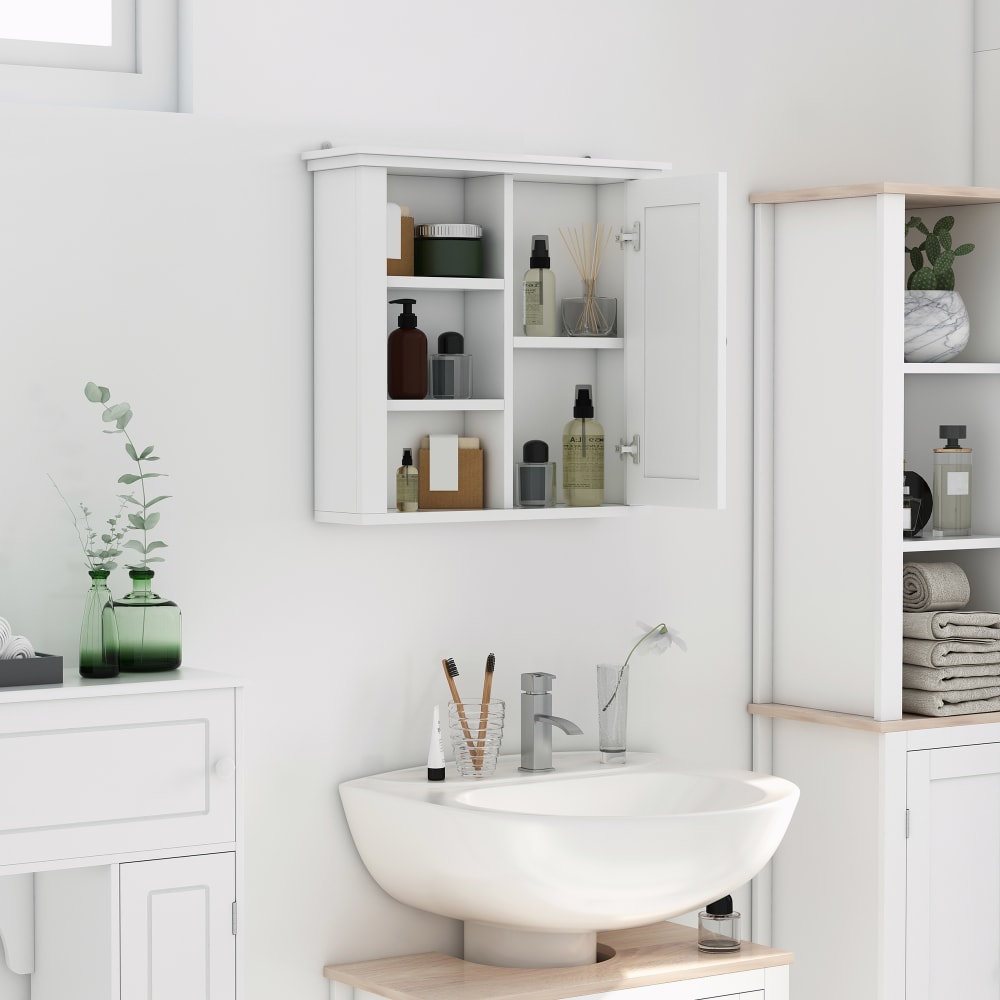 Armoire haute murale 1 porte 3 niches latérales blanc - Maisons du Monde