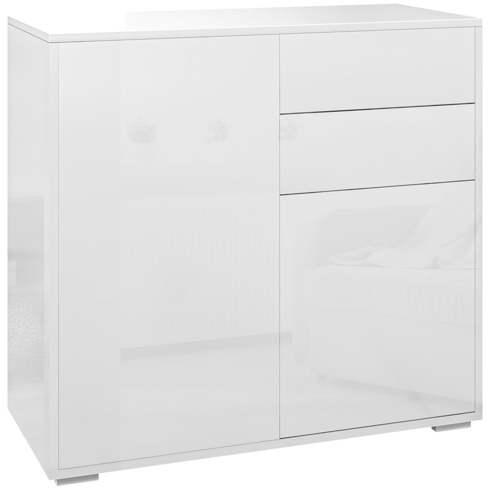Commode buffet 2 tiroirs 2 portes blanc laqué
