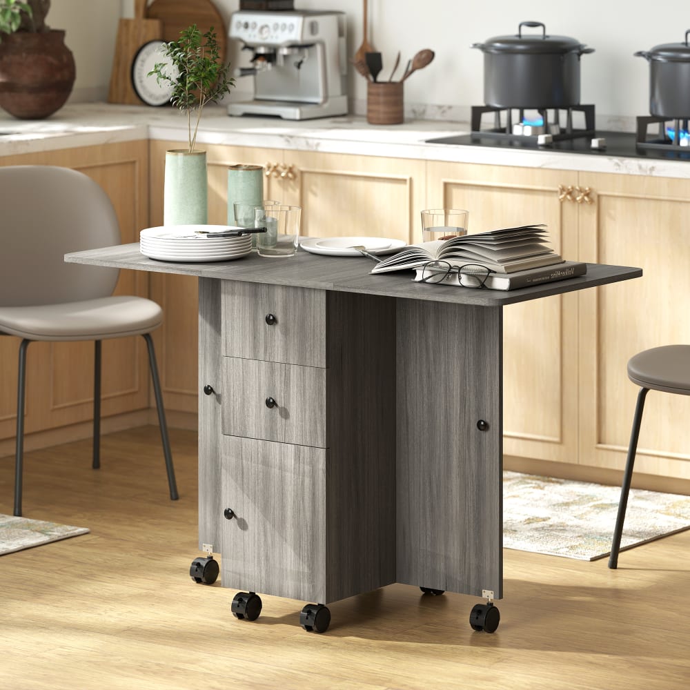 Klapptisch 4 Personen, Stauraum & Anthrazit-Holzoptik - Maisons