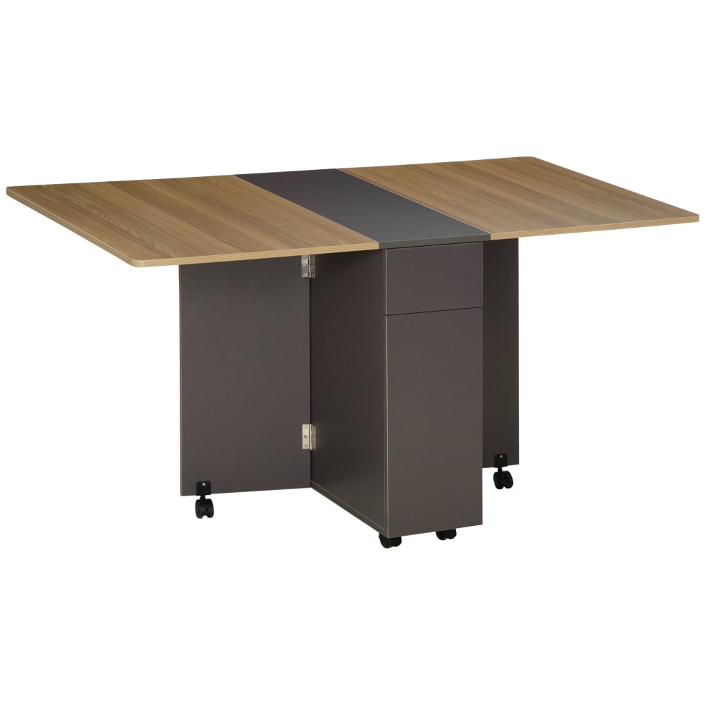Table à manger pliable 4 pers. porte 2 tiroirs gris aspect bois clair