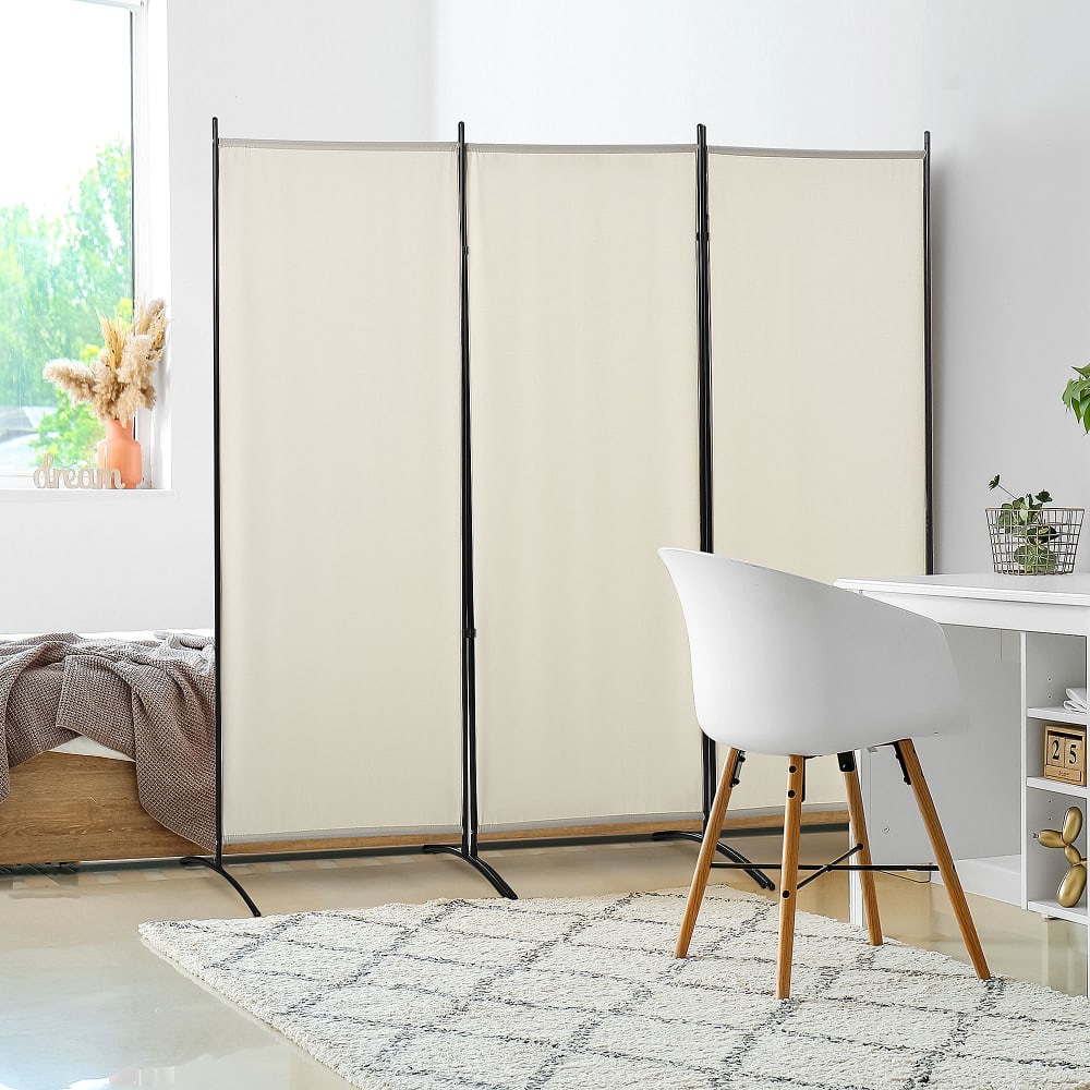 Paravent 3 panneaux sur pied métal époxy polyester haute densité beige — vue 3