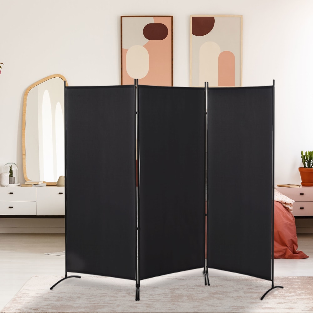 Paravent 3 panneaux sur pied métal époxy polyester haute densité noir — vue 4
