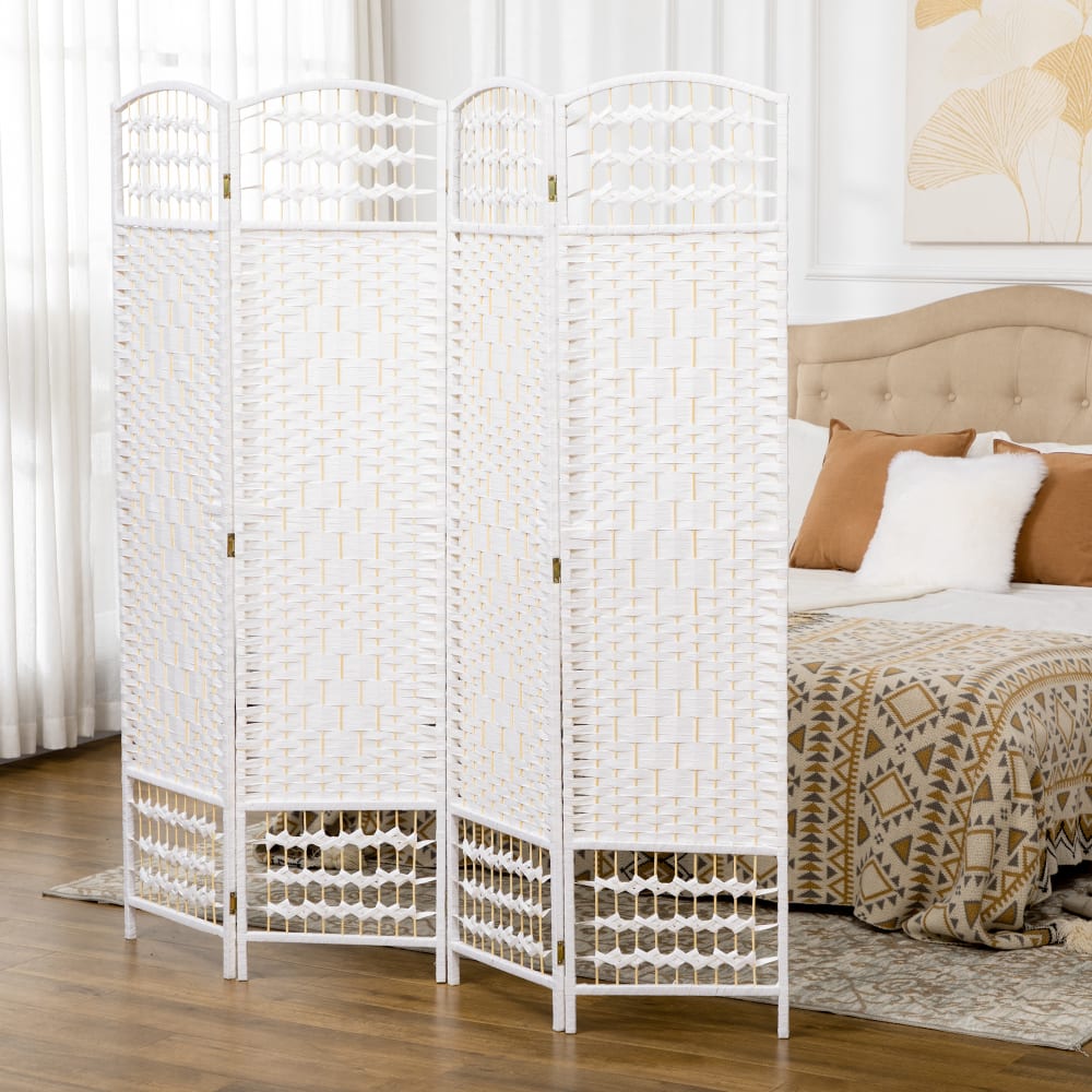 Paravent intérieur 4 panneaux pliables bambou tressées blanc paille - Maisons du Monde