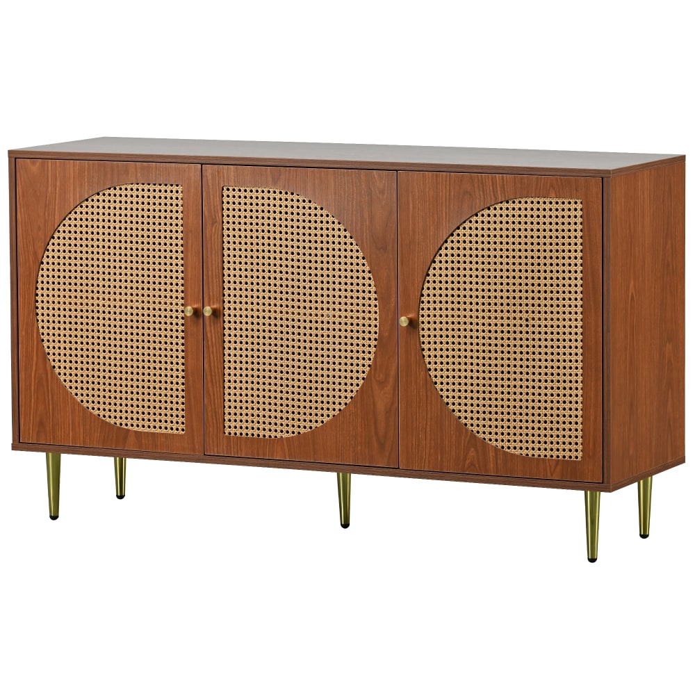 Urban Meuble Sideboard in Holzoptik mit 3 Rattantüren, Walnuss style vintage Braun Spanplatte