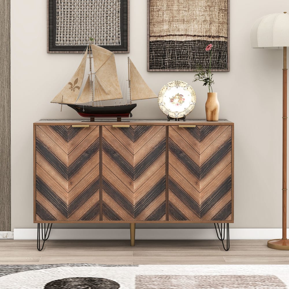 Buffet vintage détail élégant 3 portes poignées dorés - Maisons du Monde