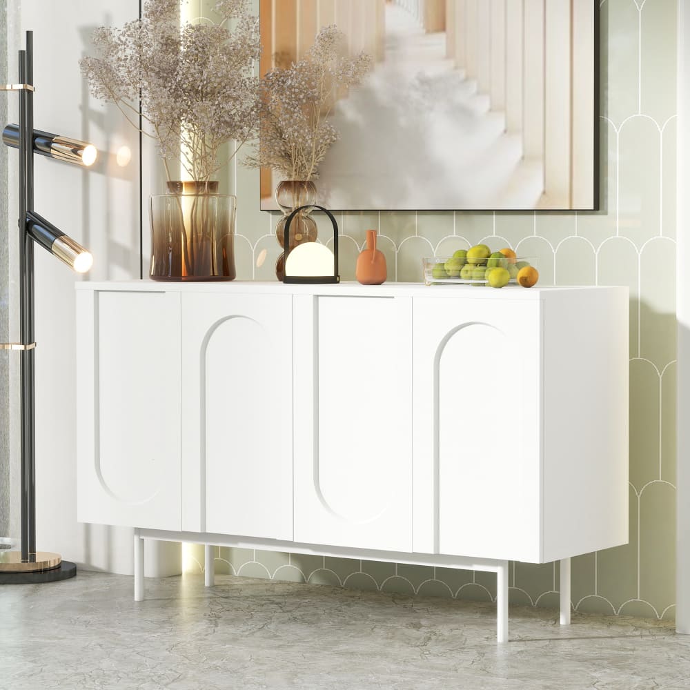 Modernes Sideboard mit Bogenmuster, 4 Türen, Weiß - Maisons Du