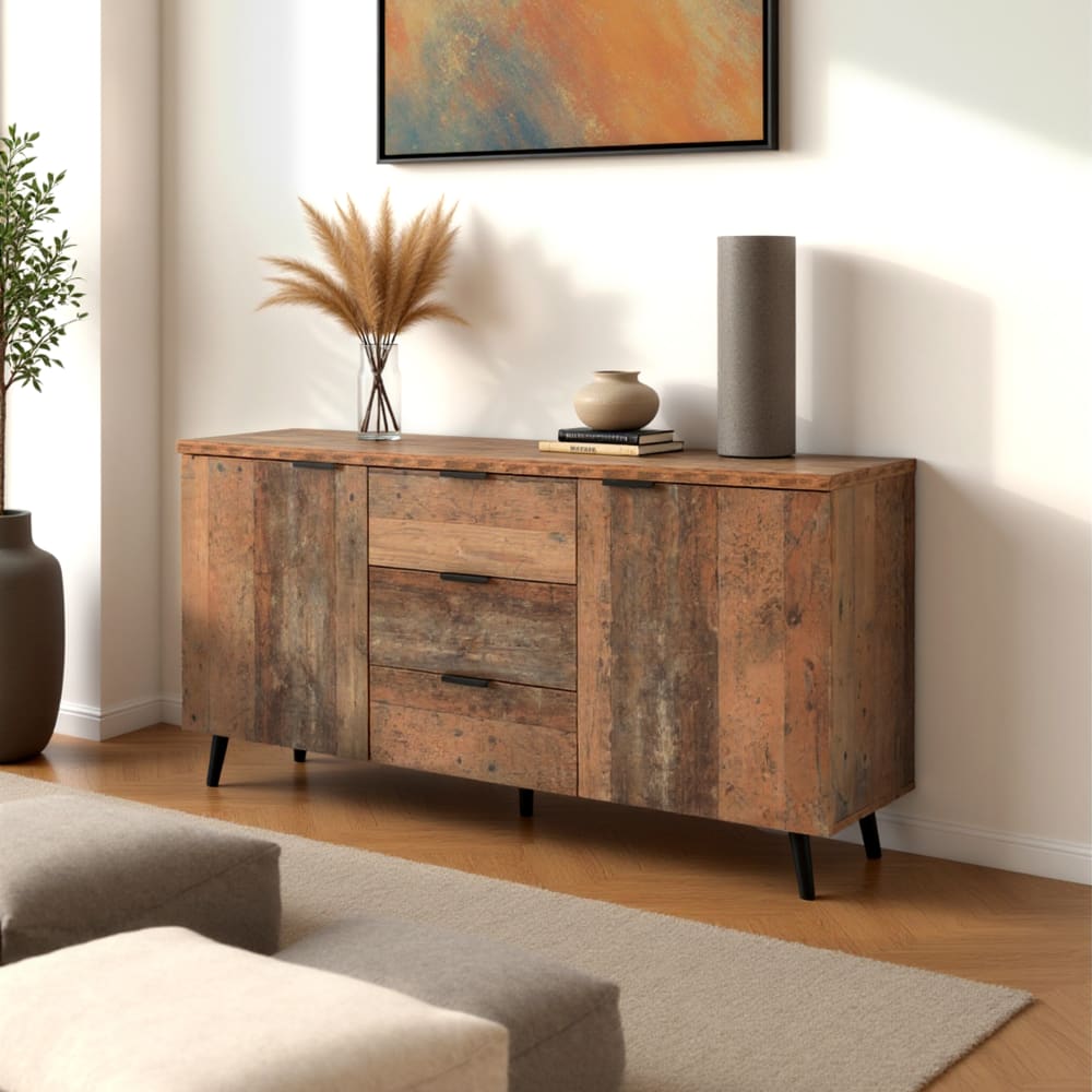 Urban Meuble Sideboard in Altholzoptik mit Verstellbaren Einlegeböden, Beige style industrial Braun Spanplatte