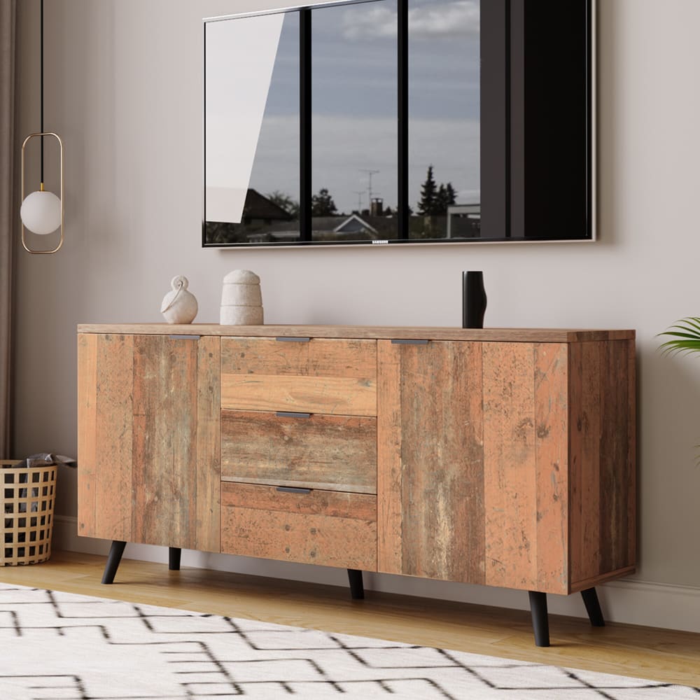 Buffet effet bois vieilli avec étagères réglables 2 portes 3 tiroirs - Maisons du Monde