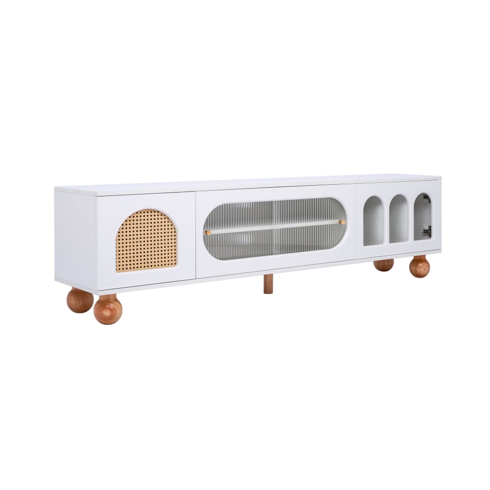 Urban Meuble TV-Schrank mit Rattantür, Goldene Beingriffe, Weiß style modern Weiß Spanplatte