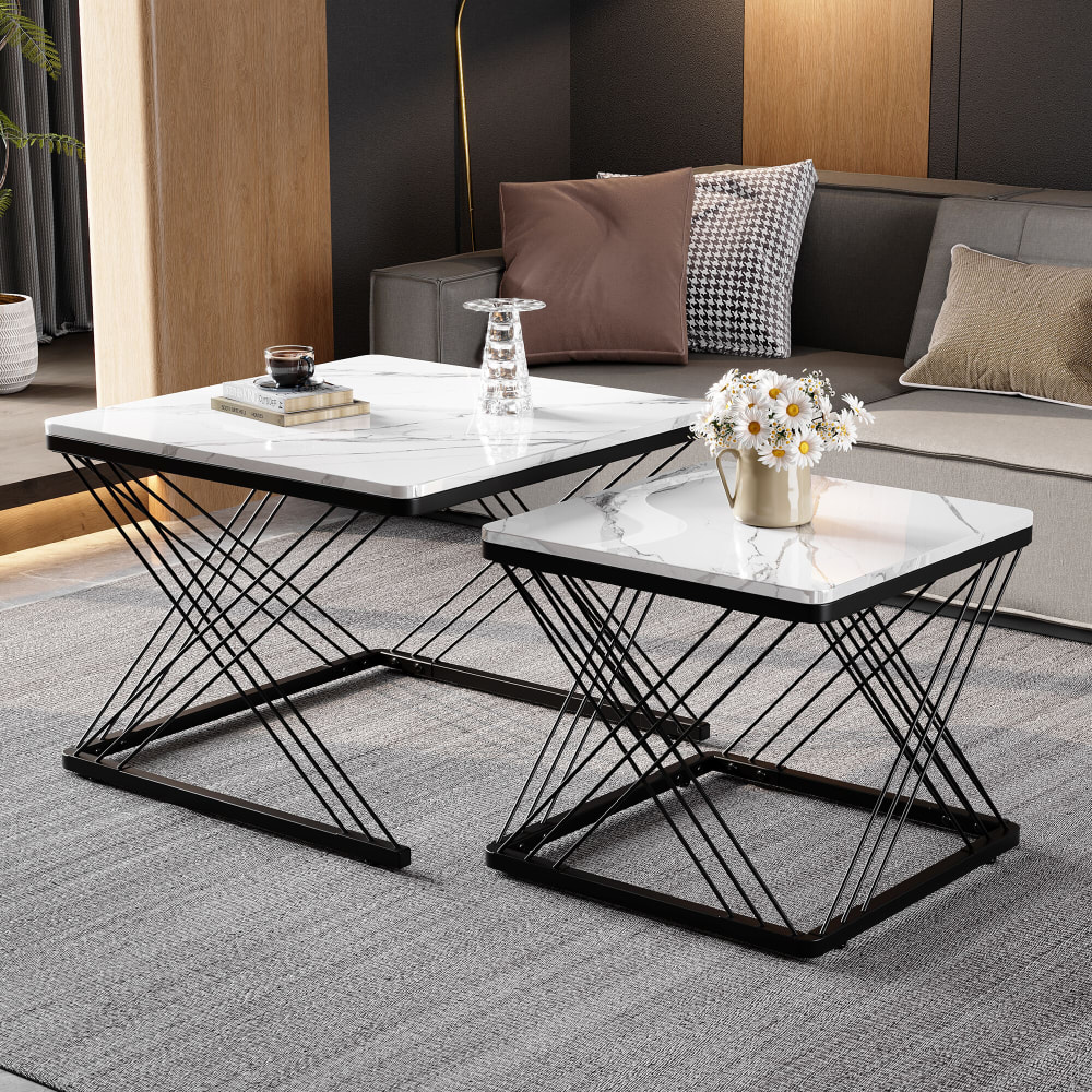 Ensemble de 2 tables basses gigognes élégantes effet marbre brillant - Maisons du Monde