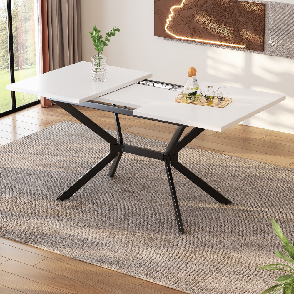 Table de salle à manger rectangulaire extensible blanche pieds noirs