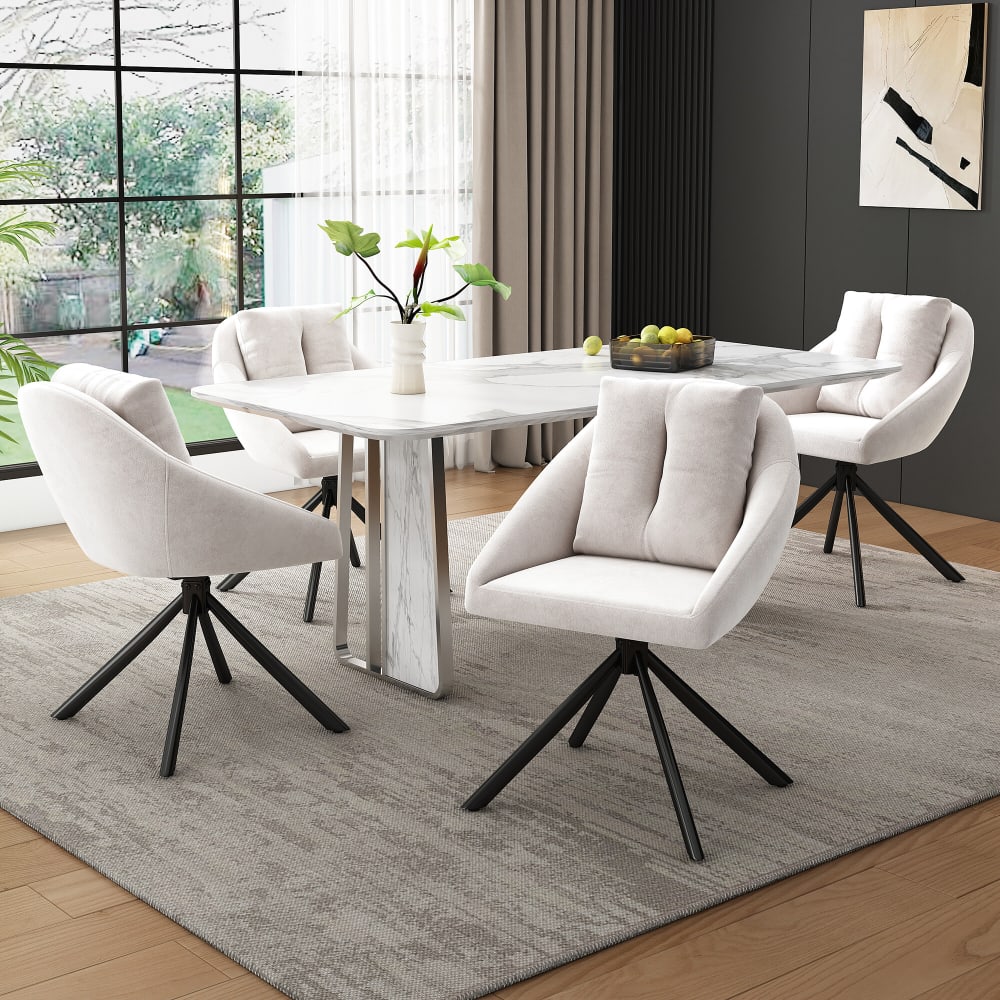 Set mit 2 Modernen Drehbaren Esszimmerstühlen aus Samt, Beige -