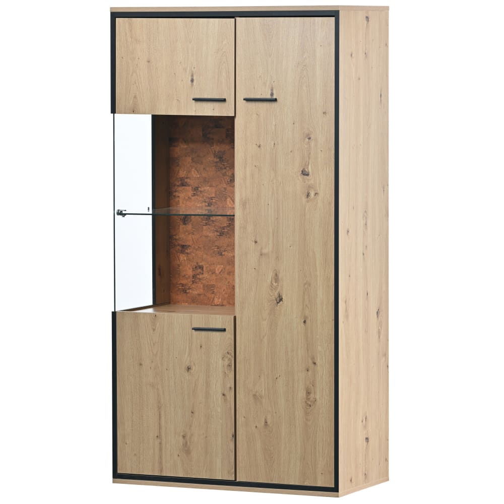 Urban Meuble Moderne Hochvitrine mit LED-Beleuchtung 150Hx78Lx40Tcm, Beige style industrial Beige Spanplatte