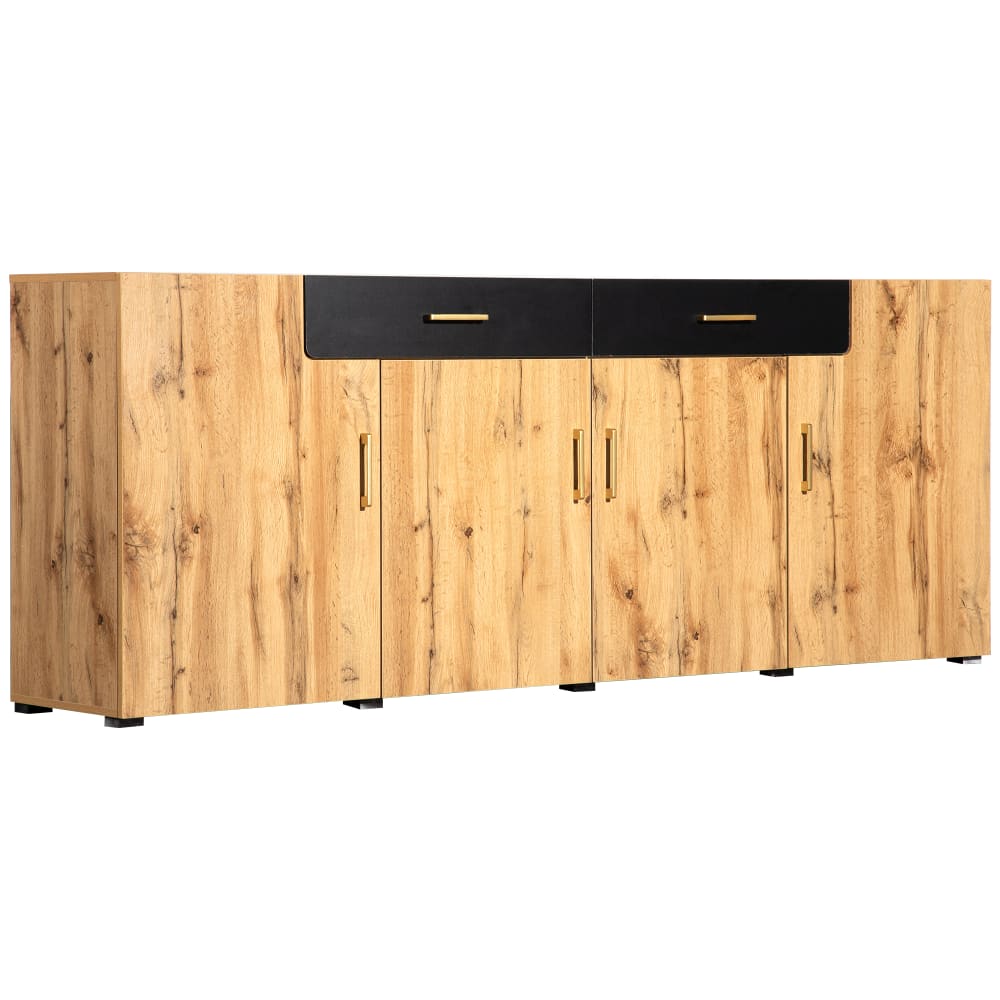 Urban Meuble Sideboard in Holz- und Schwarzoptik, 4 Türen, 2 Schubladen, Beige style industrial Braun Spanplatte