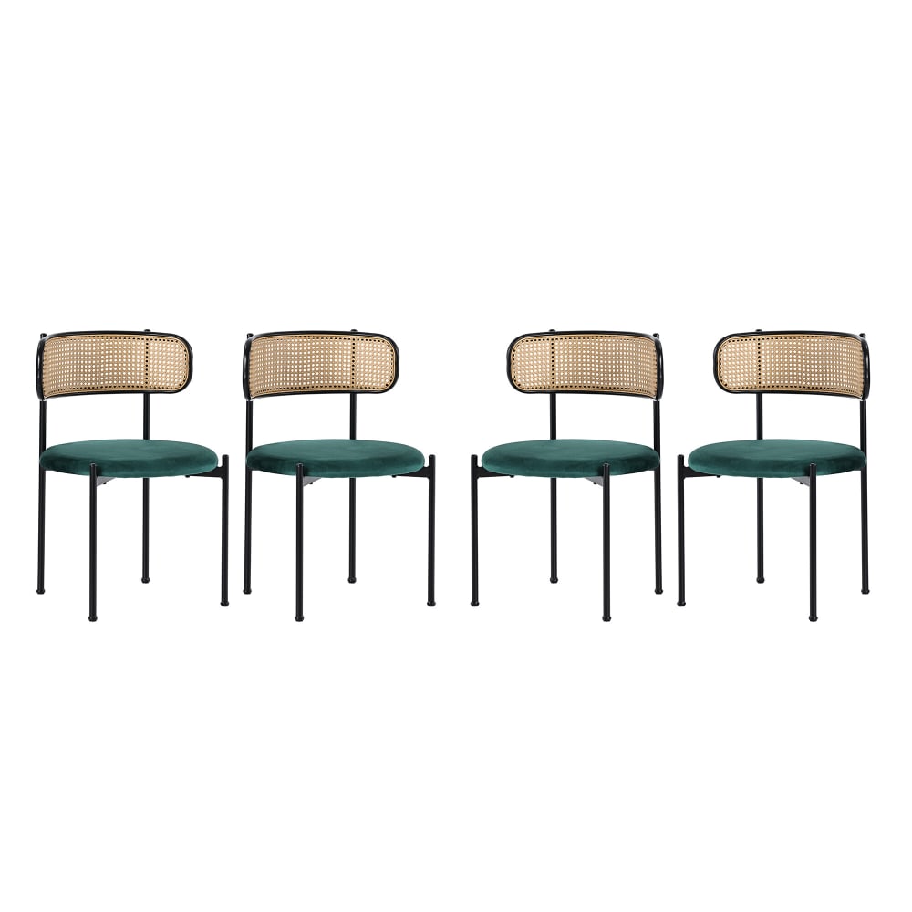 Urban Meuble Set aus 4 Vintage-Rattan-Rückenstühlen mit Samtsitz, Grün style exotic Grün Samt