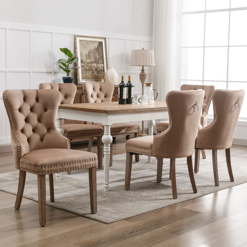 Lot de 6 chaises de salle à manger style royale velours marron