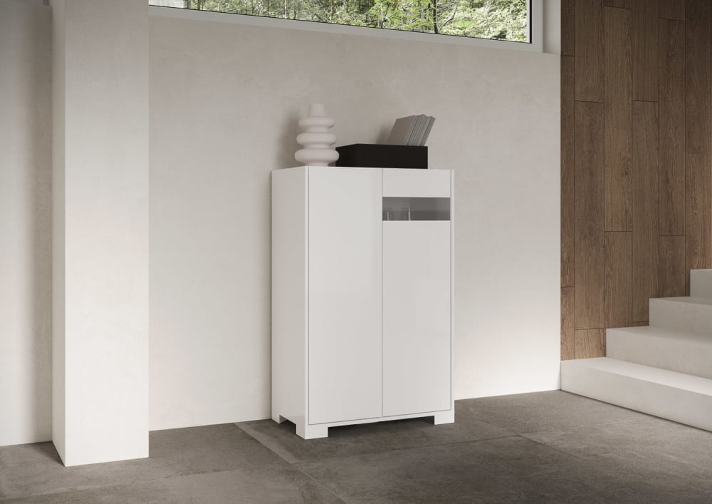Highboard 2 Türen 70x35x110 cm, glänzendes Weiß - Maisons Du