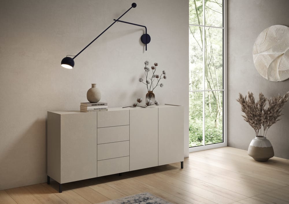 Sideboard 3 Türen/4 Schubkästen 174x40x84 cm, cashmere - Maisons