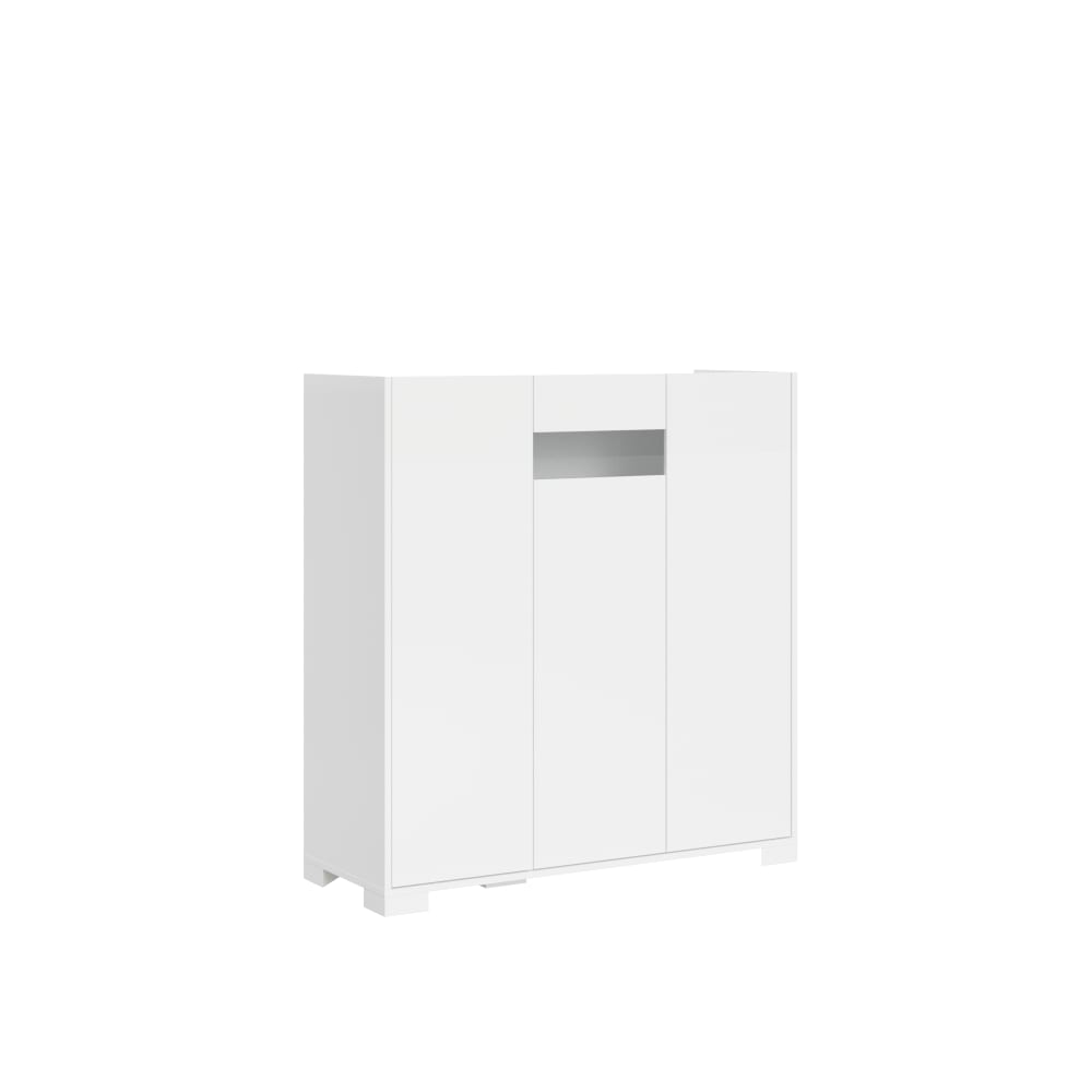 Buffet haut 3 portes 103x35x110 cm effet bois blanc brillant