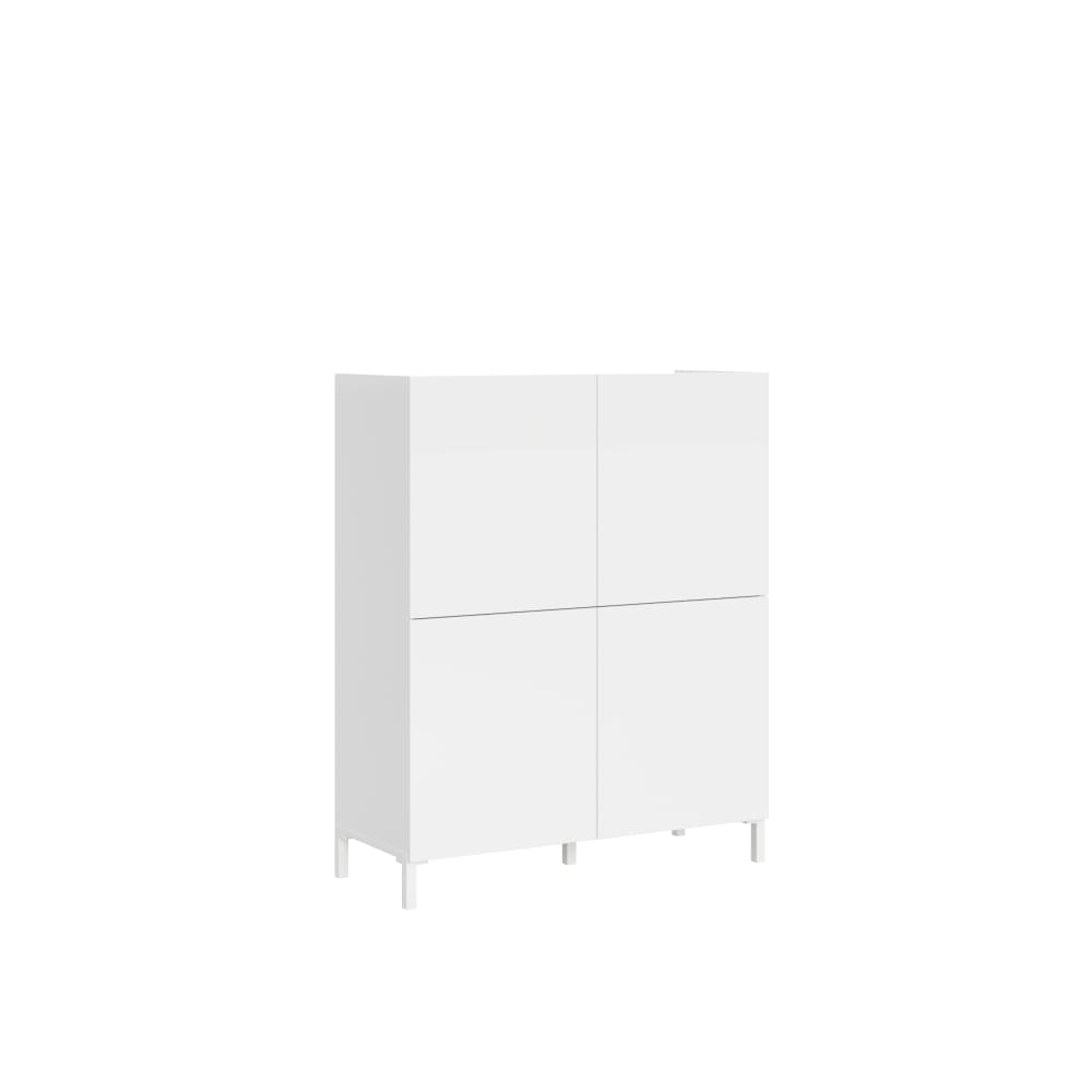 Buffet haut 4 portes 90x35x110 cm effet bois blanc brillant