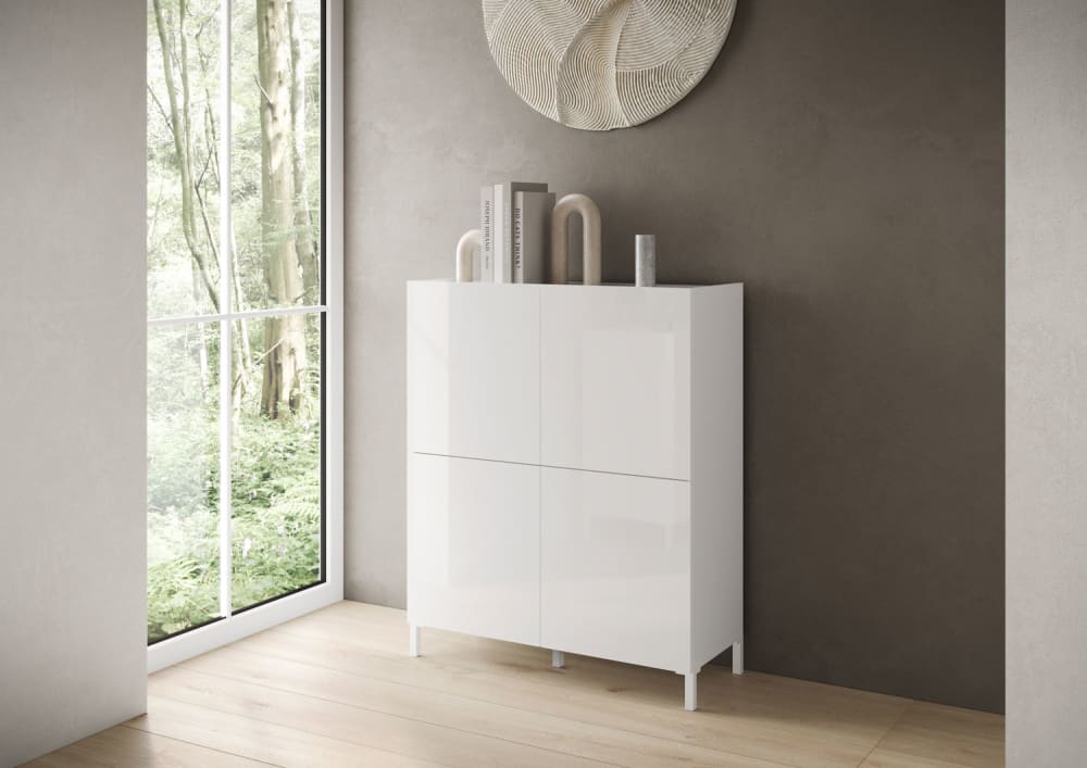 Highboard 4 Türen 90x35x110 cm, glänzendes Weiß - Maisons Du